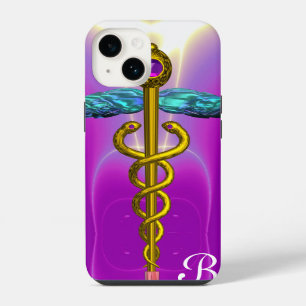 GOLDENER KADUZEUS MEDIZINSYMBOL Rosa Lila Monogram iPhone Hülle