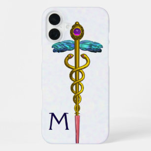 GOLDENER KADUZEUS MEDIZINSYMBOL Weißes Monogramm iPhone 16 Plus Hülle