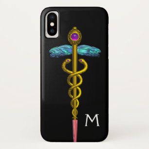 GOLDENER KADUZEUS-MONOGRAMM, Schwarz iPhone X Hülle