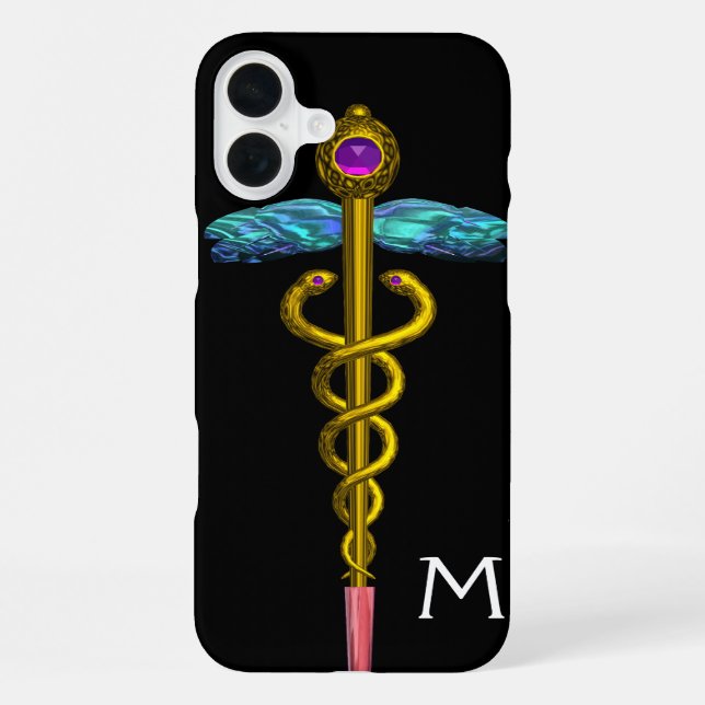 GOLDENER KADUZEUS-MONOGRAMM, Schwarz iPhone Hülle (Rückseite)