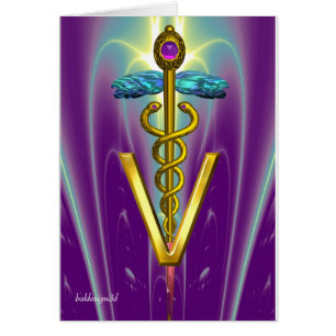 GOLDENER KADUZEUS VETERINÄR SYMBOL Blau Lila