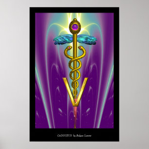 GOLDENER KADUZEUS VETERINÄR SYMBOL Blau Lila Poster