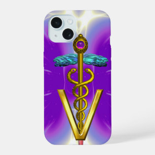 GOLDENER KADUZEUS VETERINÄR SYMBOL / Purpur Fuchsi iPhone 15 Hülle