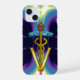 GOLDENER KADUZEUS VETERINÄR SYMBOL / Purpurblau iPhone 15 Hülle