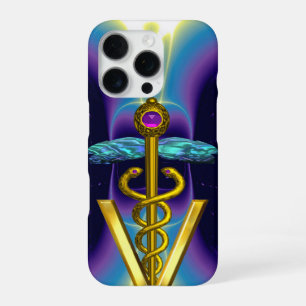 GOLDENER KADUZEUS VETERINÄR SYMBOL / Purpurblau iPhone 16 Pro Hülle