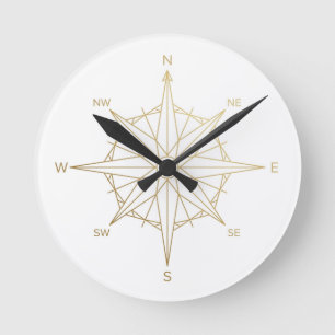 Goldener Kompassrosen-Wanduhr Runde Wanduhr
