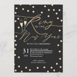 Goldener Konfetti-Ring im Neujahrsfest-Party Einladung