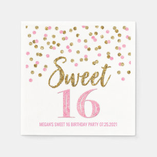 Goldener Konfetti Süße 16 Geburtstag Serviette