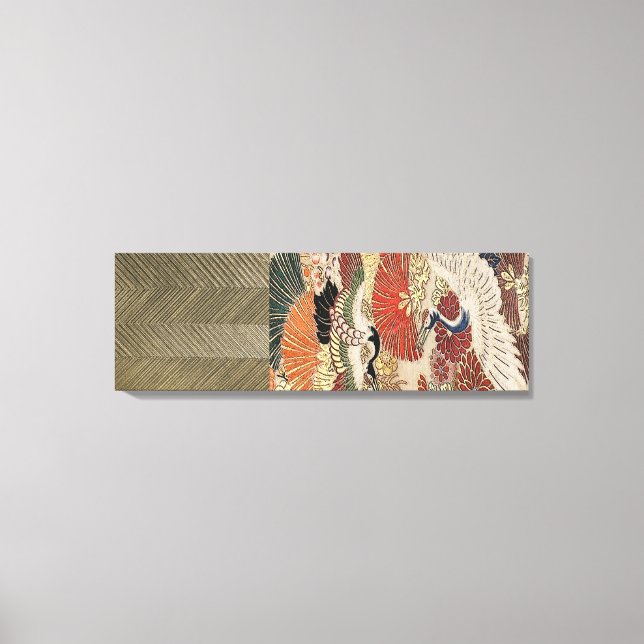 Goldener Kranich auf Seidenband Leinwanddruck (Vorderseite)