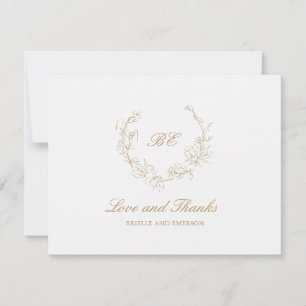 Goldener Kranz Monogramm Elegante Hochzeit Dankeskarte