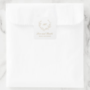Goldener Kranz Monogramm Elegante Hochzeit Quadratischer Aufkleber