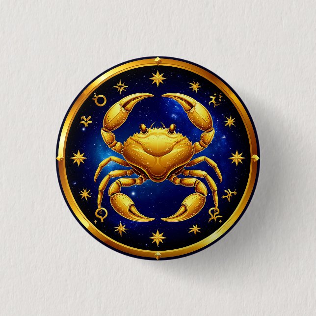 Goldener Krebs Kosmischer Tierkreis Button (Vorderseite)