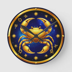 Goldener Krebs Kosmischer Tierkreis Runde Wanduhr