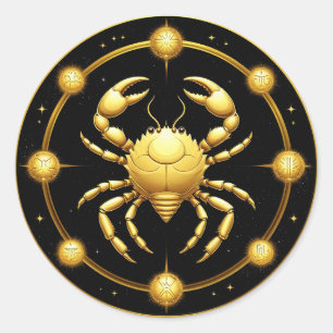 Goldener Krebs Kosmischer Tierkreis Runder Aufkleber