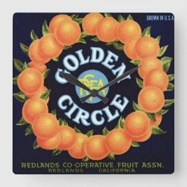 Goldener Kreis-Marken-Orangen-Kisten-Aufkleber Quadratische Wanduhr
