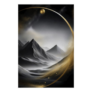 Goldener Kreis über schattigen Gipfeln Poster