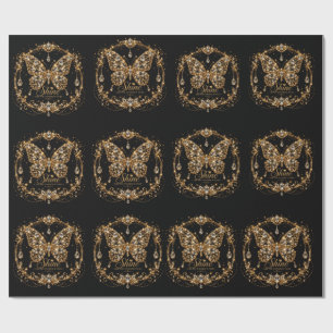 Goldener Kristall-Schmetterling Schimmer Luxus-Sch Geschenkpapier
