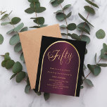 Goldener Krongoldbogen, 50. Geburtstagsfeier<br><div class="desc">Eine elegante Einladung zum 50. Geburtstag. Schwarz und bordeauxrot mit goldenem Bogen auf der Vorderseite. 1 Blatt = 1 Einladung mit Druckkante bis Kante.</div>