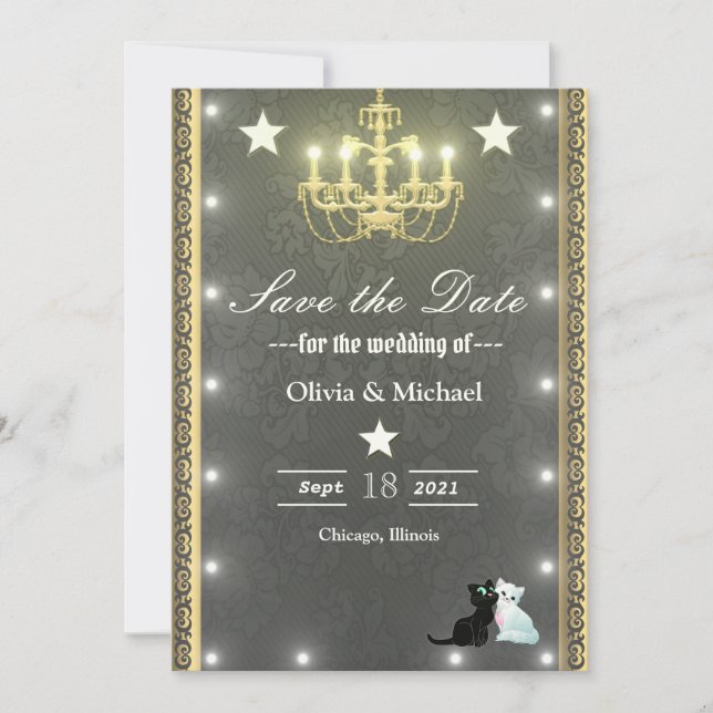 Goldener Kronleuchter Save The Date (Vorderseite)