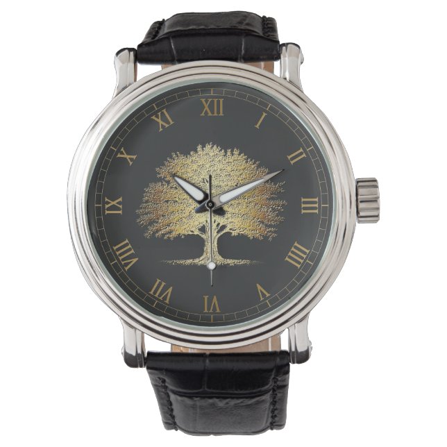 Goldener Lebensbaum (Eiche) Armbanduhr (Vorderseite)