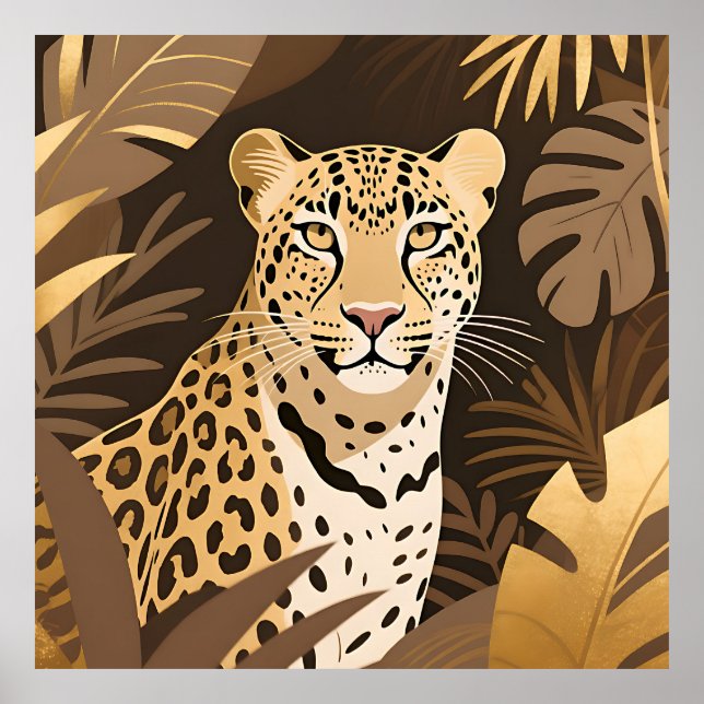 Goldener Leopard Dschungel Boho Wildnis  Poster (Vorne)
