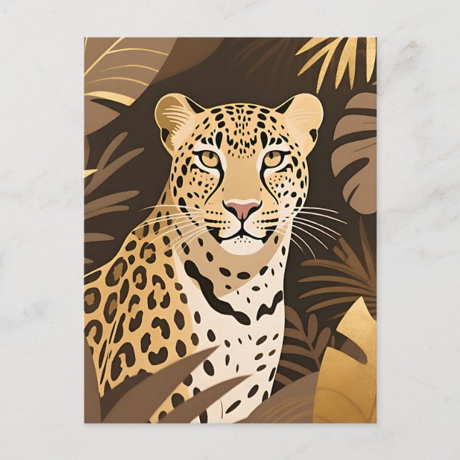 Goldener Leopard Dschungel Boho Wildnis  Postkarte (Vorderseite)