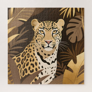 Goldener Leopard Dschungel Boho Wildnis Puzzle