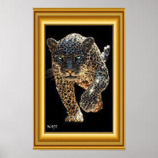 Goldener Leopard in Bewegung – Luxuriöses Schwarz  Poster