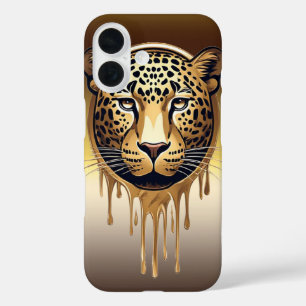 Goldener Leopard mit metallischen Tropfeffekten 🐆 iPhone 16 Hülle