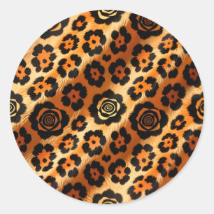Goldener Leopard-Rosen-Tierdruck Runder Aufkleber