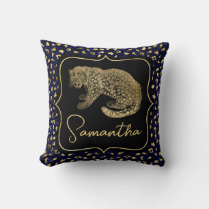 Goldener Leopard und Blau Leopardenprint Kissen