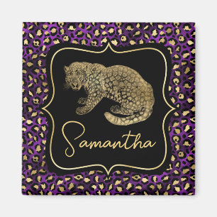 Goldener Leopard und Violetter Leopardendruck Magnet