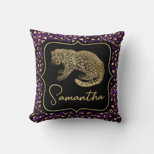 Goldener Leopard und Violetter Leopardenprint Kissen