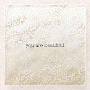 Goldener Leopardenprint Khaki Creme Beige Wasserfa Glasuntersetzer