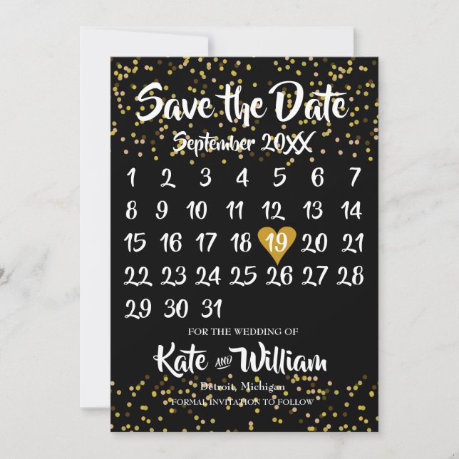 Goldener Liebe Herzkalender Save the Date (Vorderseite)