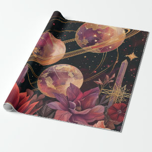 Goldener lila beringter Planet Himmelsgarten Geschenkpapier