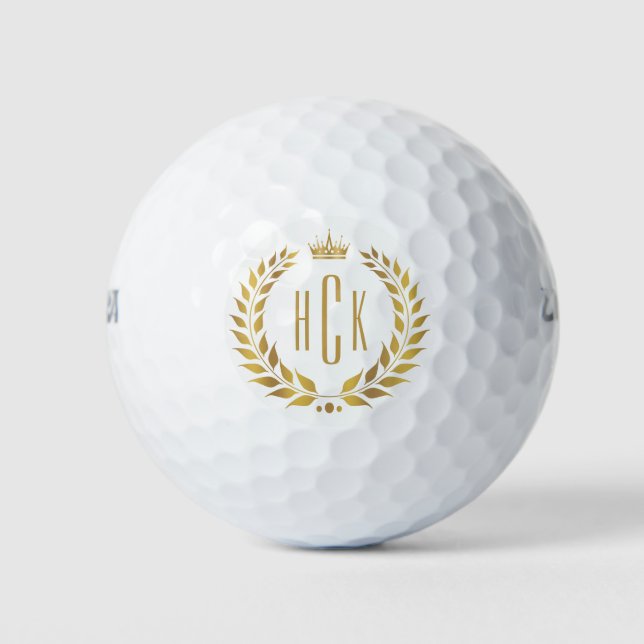 Goldener Lorbeerkranz mit individuellem Monogramm Golfball (Vorderseite)