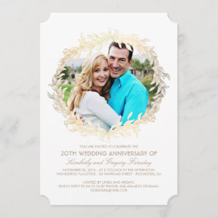 Goldener Lorbeerkranz Weiß Foto Hochzeit Jubiläum Einladung