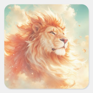Goldener Löwe der Strahlenden Himmel Quadratischer Aufkleber