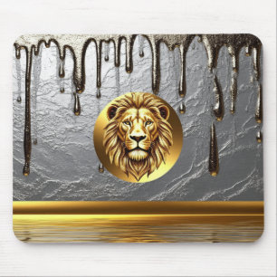Goldener Löwenkopf mit metallischem Tröpfcheneffek Mousepad