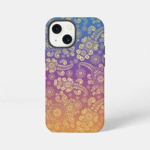 Goldener Luxus-Paisley auf Blau, Lila und Orange iPhone 13 Mini Hülle