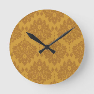 Goldener Luxusdamast Runde Wanduhr