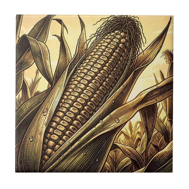 Goldener Maiskolben Ernte  Fliese (Vorderseite)