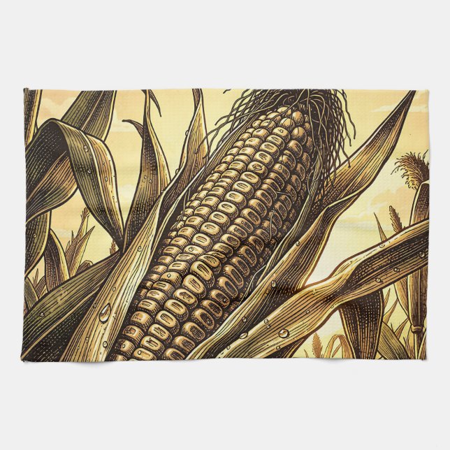 Goldener Maiskolben Ernte  Geschirrtuch (Horizontal)