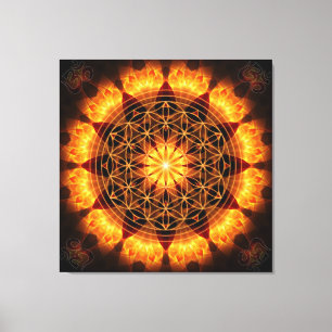 Goldener Mandala mit OM-Symbol und Blume des Leinwanddruck