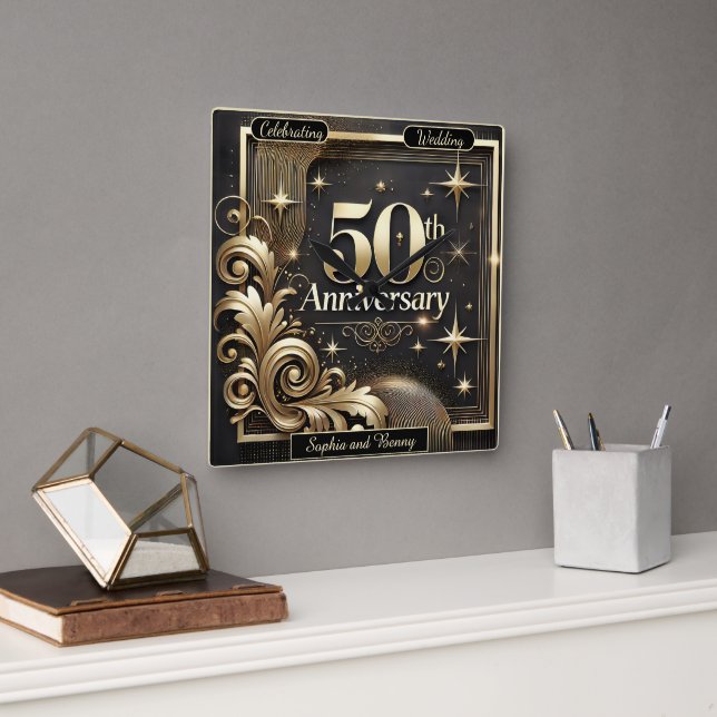 Goldener Meilenstein: Tribut zum 50. Jahrestag Quadratische Wanduhr (Büro)