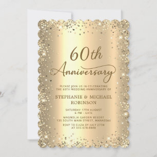 Goldener Metallic Glitter 60. Hochzeitstag Einladung