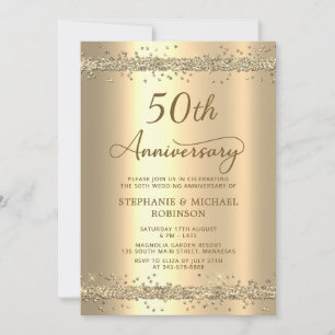 Goldener Metallic-Glitter zur 50. Hochzeitstag-Fei Einladung
