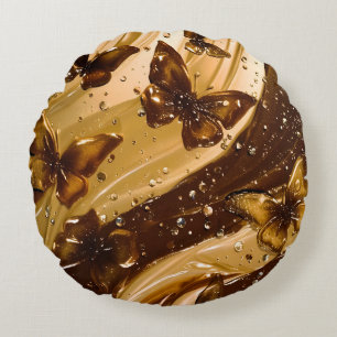 Goldener Metallischer Schmetterling Glam Abstract Rundes Kissen