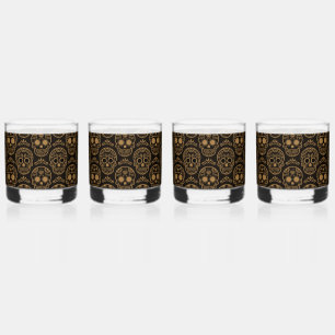 Goldener Mexikanischer Tag Calavera Floraler Toten Whiskyglas